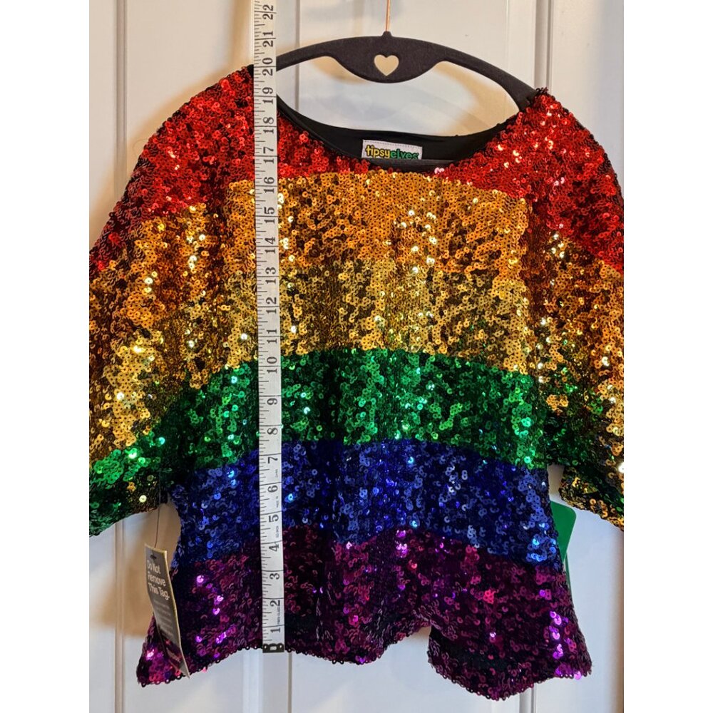 Tipsy Elves Rainbow Sequin Cropped Tee Size S NWT - Picture 4 of 11